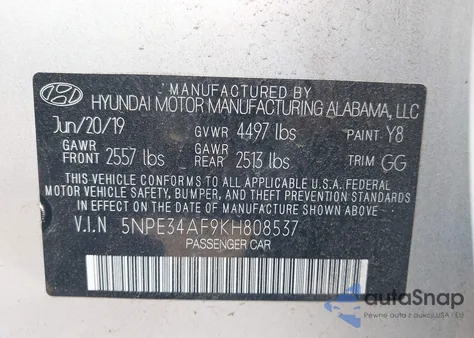2019 Hyundai Sonata Limited/Sel/Sport from USA, damaged, VIN 5NPE34AF9KH808537